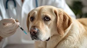 Dog at vet vaccination reminder